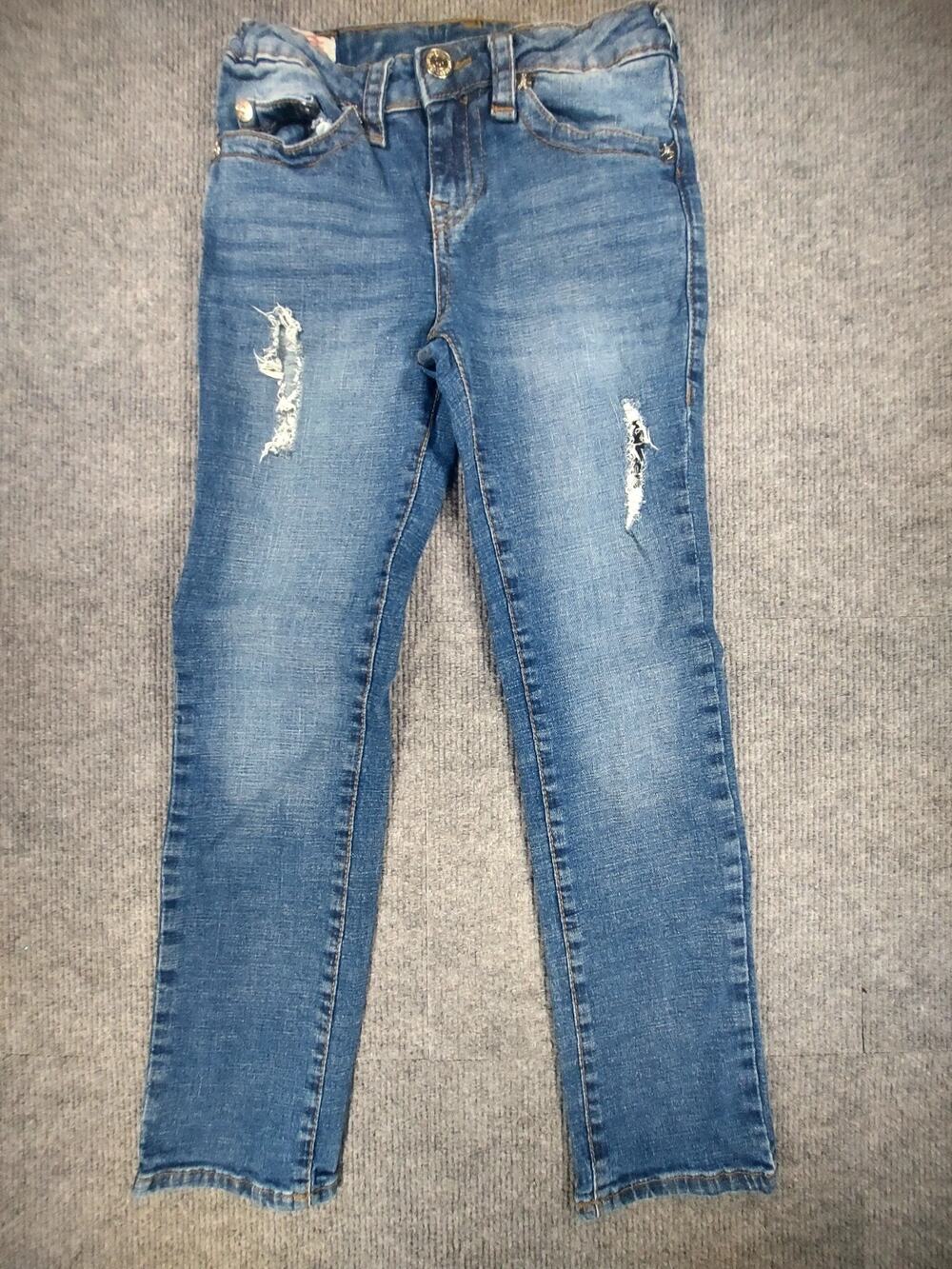 True Religion Boys Geno Jeans Size 8 Distressed Slim Straight Blue Denim